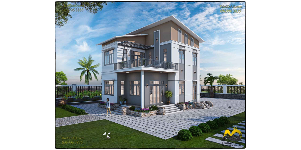 Nhà 2 tầng mái lệch hiện đại (8,3x10,5) - Anh Cường (Long An)